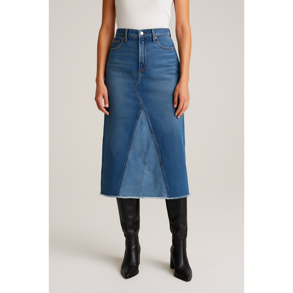 Levi's Premium Panel Front Maxi Denim Skirt W26 Long Raw Hem‎ Front Slit NWT